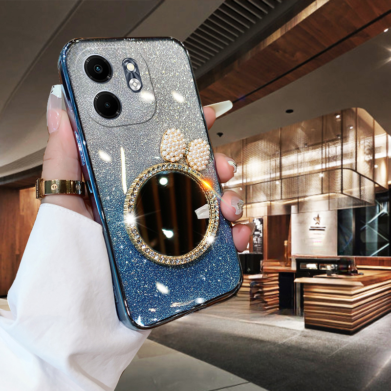 New Phone case infinix Smart 9 Back cover with Bow Makeup Mirror Luxury Shiny Gradient Clear Plating Glitter Girls Slim For infinix Smart9 case. 