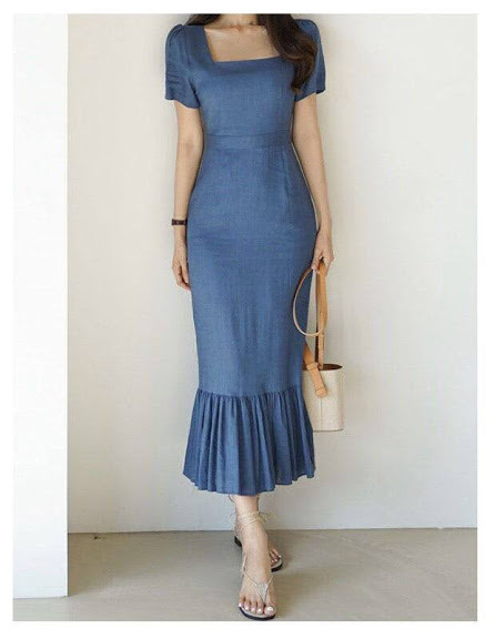 [HCM]ĐẦM JEAN ÔM CỔ VUÔNG ĐUÔI CÁ