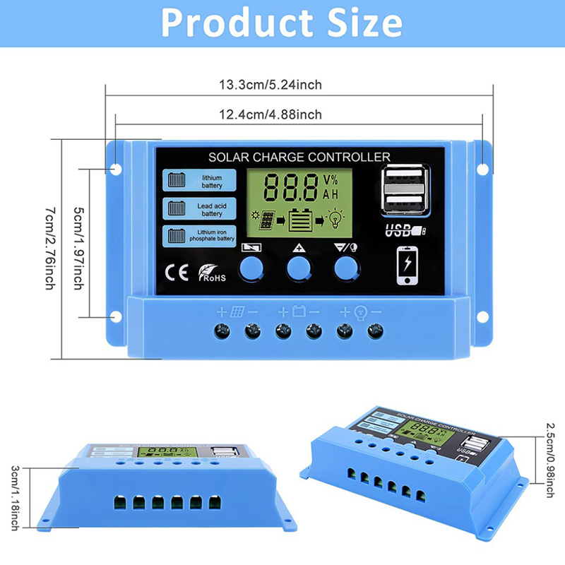 30A 20A 10A solar charging controller 12V 24V automotive solar panel controller. 