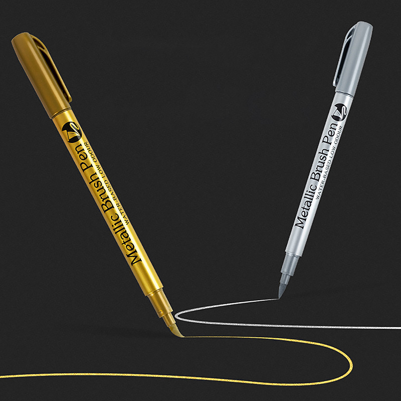 Brush Metallic Marker Pens Set Gold Silver Permanent Art Markers