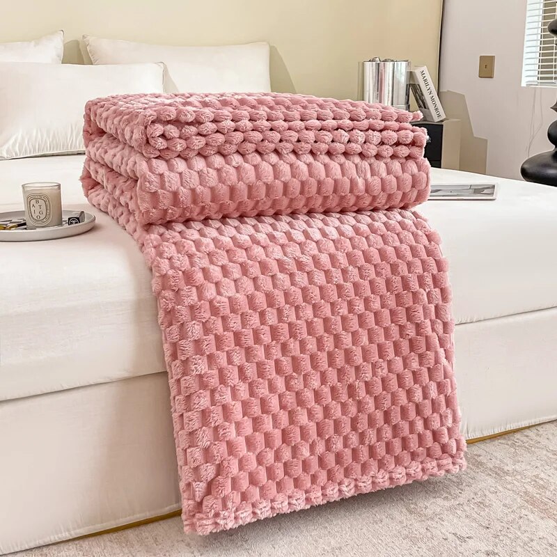 New Thickened Solid Plaid Bed Blanket Autumn Winter Soft Warm