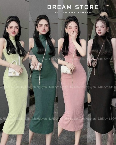 Đầm thun gân co giãn cực đẹp.
