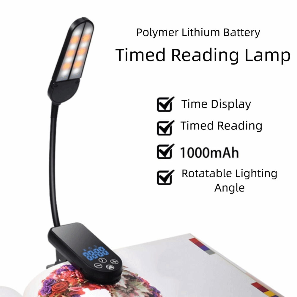 Portable LED Light Book Light Portable Design Rechargeable Reading Light Timed Display Mini Size Desk Lamp Clip On. 