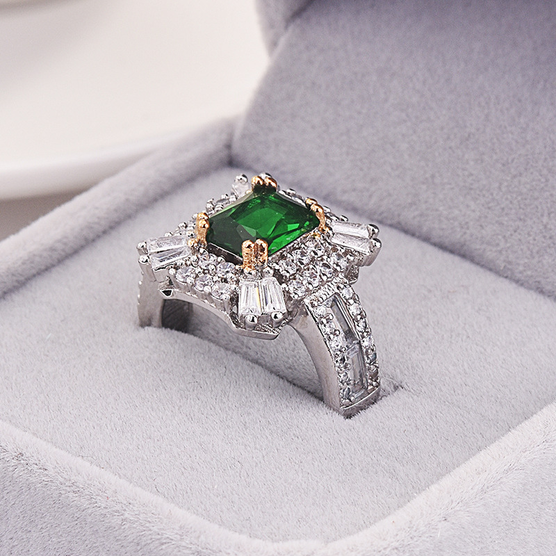 Emerald Diamond Square Princess Ring Engagement Ring