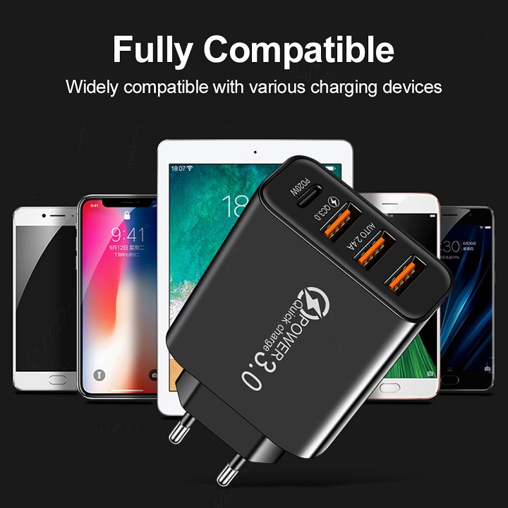 Củ sạc nhanh PD 20W iPhone Samsung 4 USB QC 3.0 PD 3.0 Type C