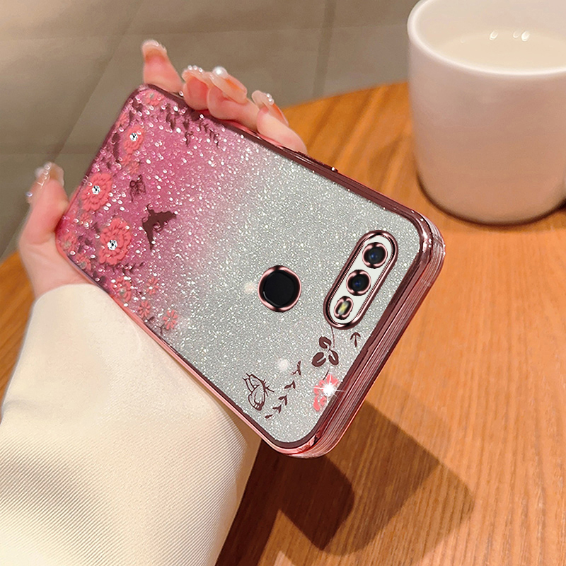 For oppo f9 phone case glitter bling flower butterfly soft protective back cover for oppo f9 case girls