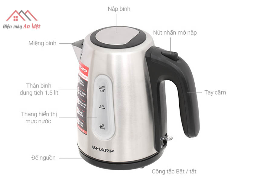 Ấm siêu tốc 1.5 lít Sharp EKJ-15EVS-ST - Hàng Chính Hãng