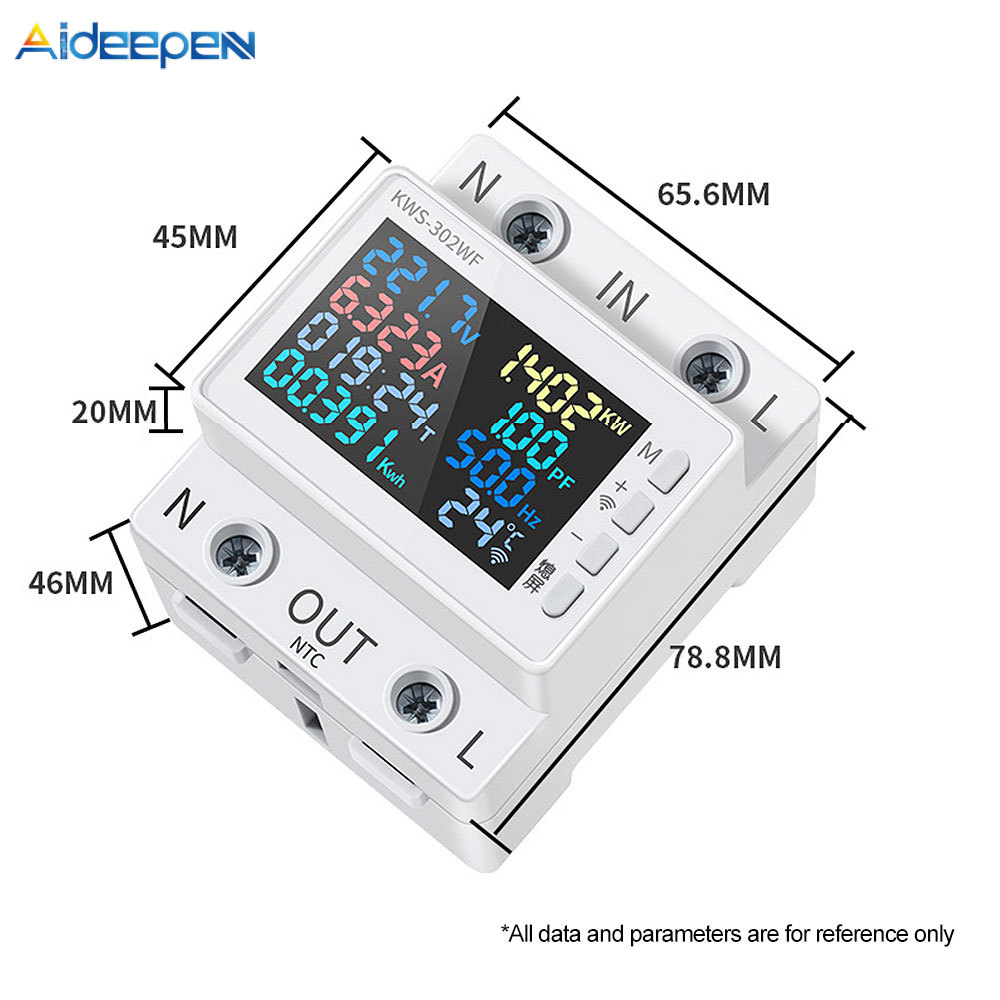 Aideepen Đồng hồ đo năng lượng kỹ thuật số đa chức năng Din Rail Power Meter Đồng hồ kWh với màn hình LED AC170-300V