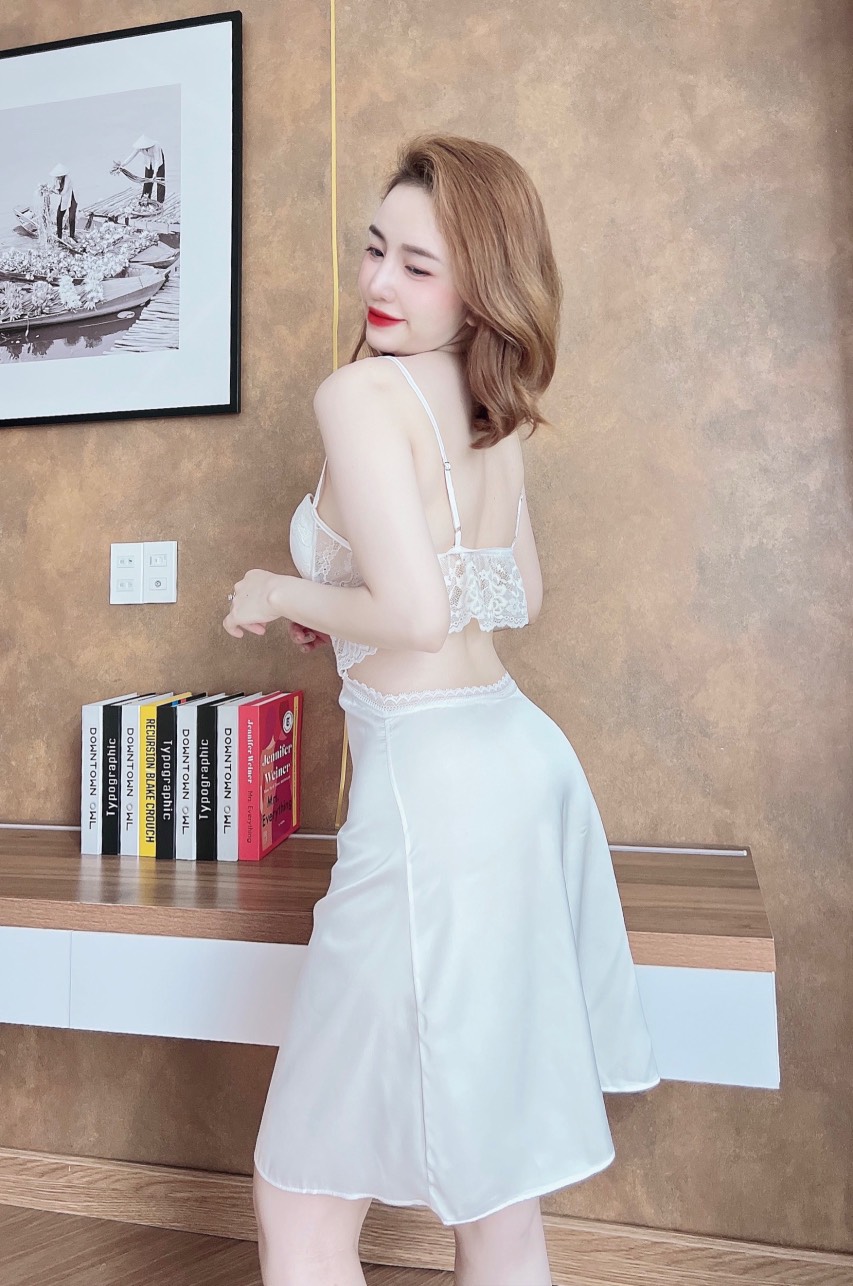 Siêu Xinh Đầm ngủ cổ đổ lụa satin Váy ngủ lụa cao cấp freesize 60kg