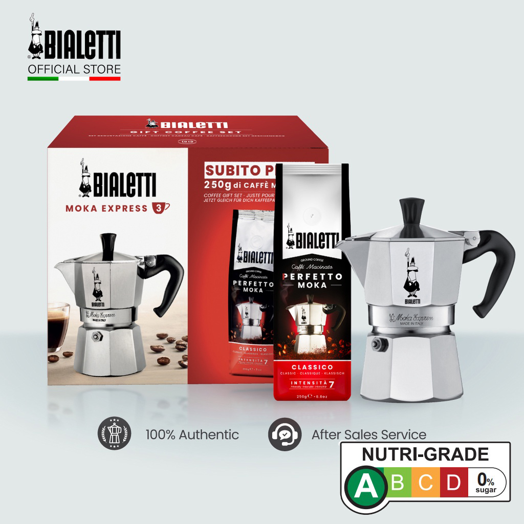Bialetti Set Moka Express with Coffee Powder Coffee Pot Moka Pot Coffee