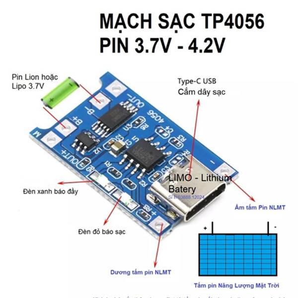 (2 cái) Mạch Sạc Pin TP4056 cổng USB micro B / Type C (Có / Không IC bảo Vệ ) ||