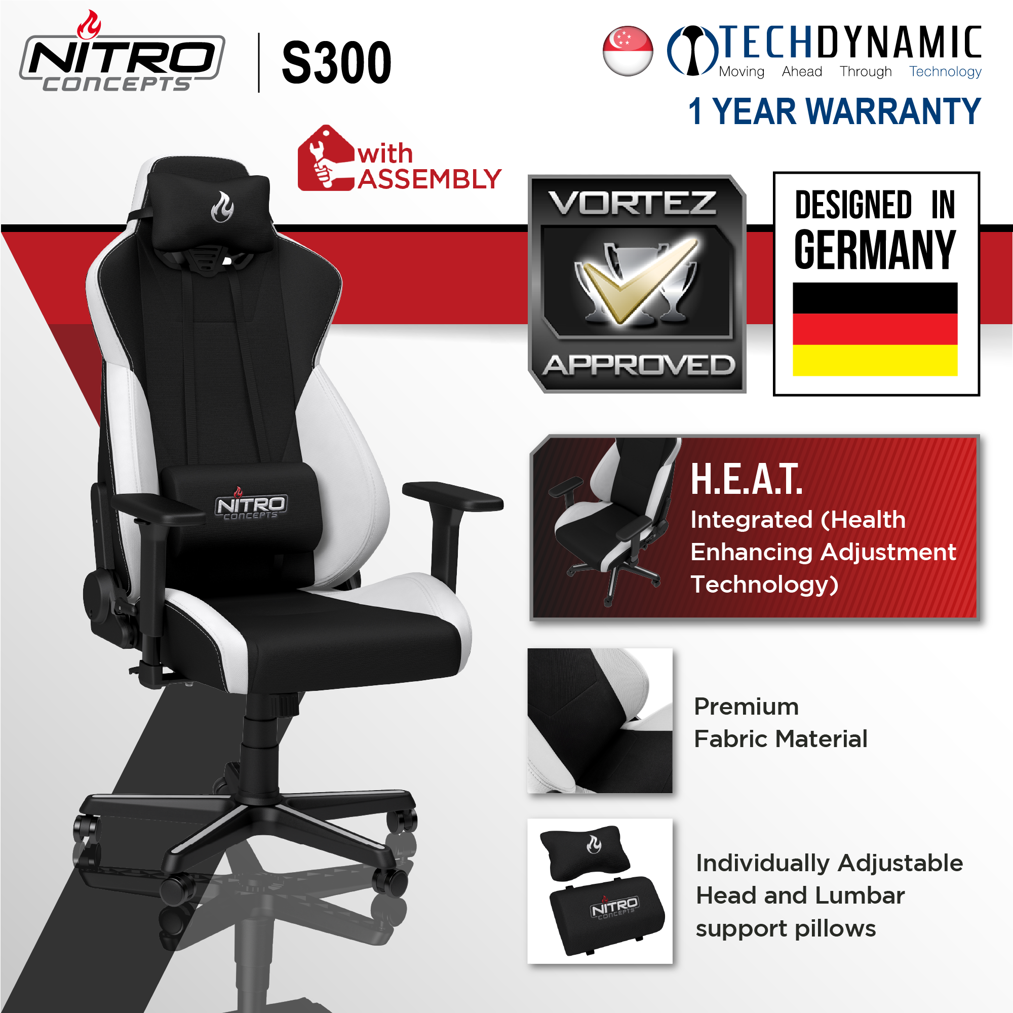 Fast Delivery Nitro Concepts S300 Fabric Gaming Chair Black Black Red Black White Available In 3 Colors Lazada Singapore