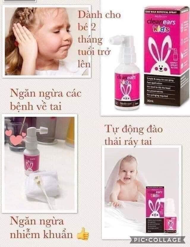 Xịt tan ráy tai cho bé Cleanears Kid 30ml Úc