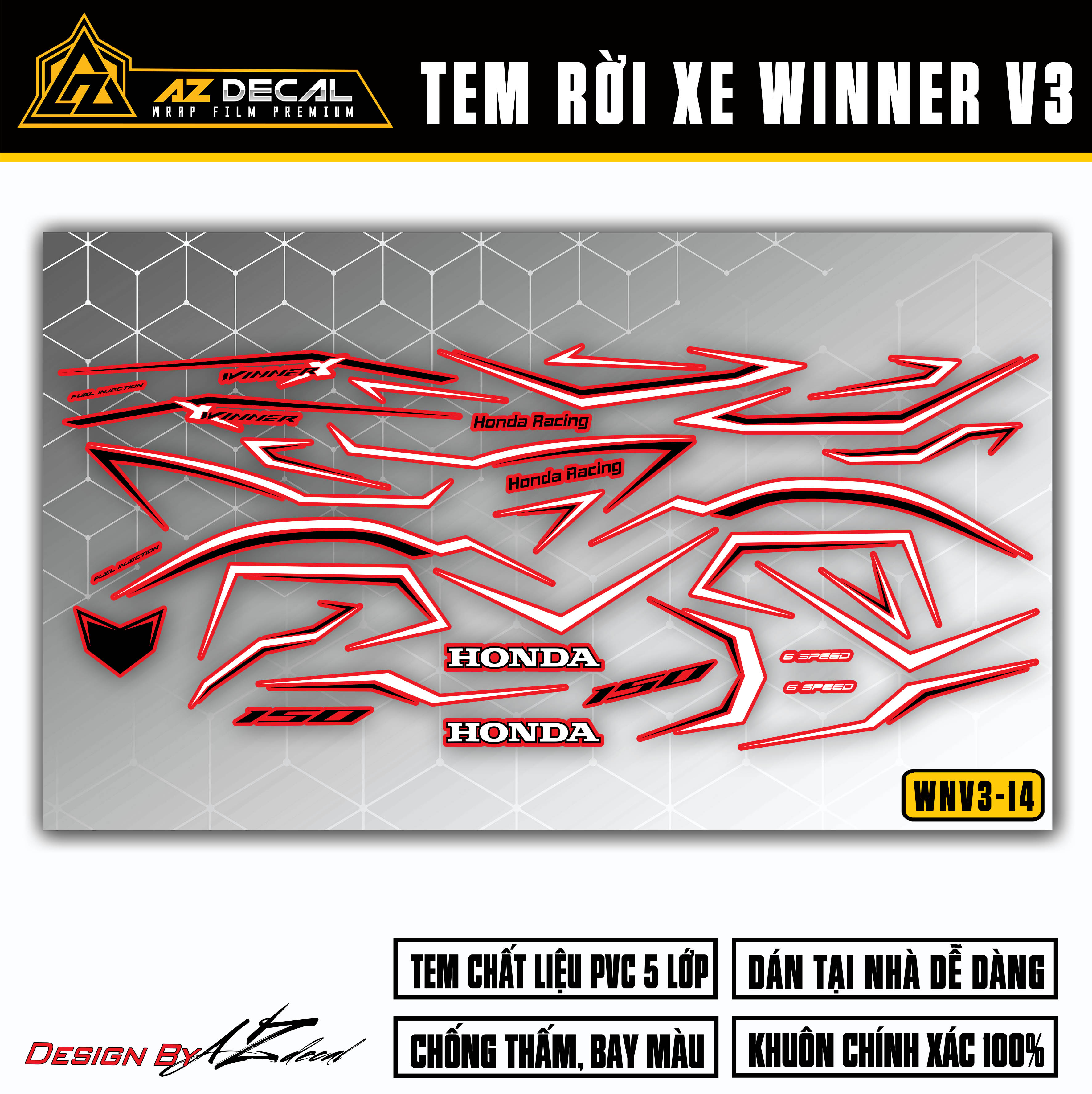 Tem chỉ dán xe winner v3 - winner x 2022 | wnv3-14 | decal rời cắt sẵn dễ dán, phù hợp xe đen đỏ trắng xám - azdecal