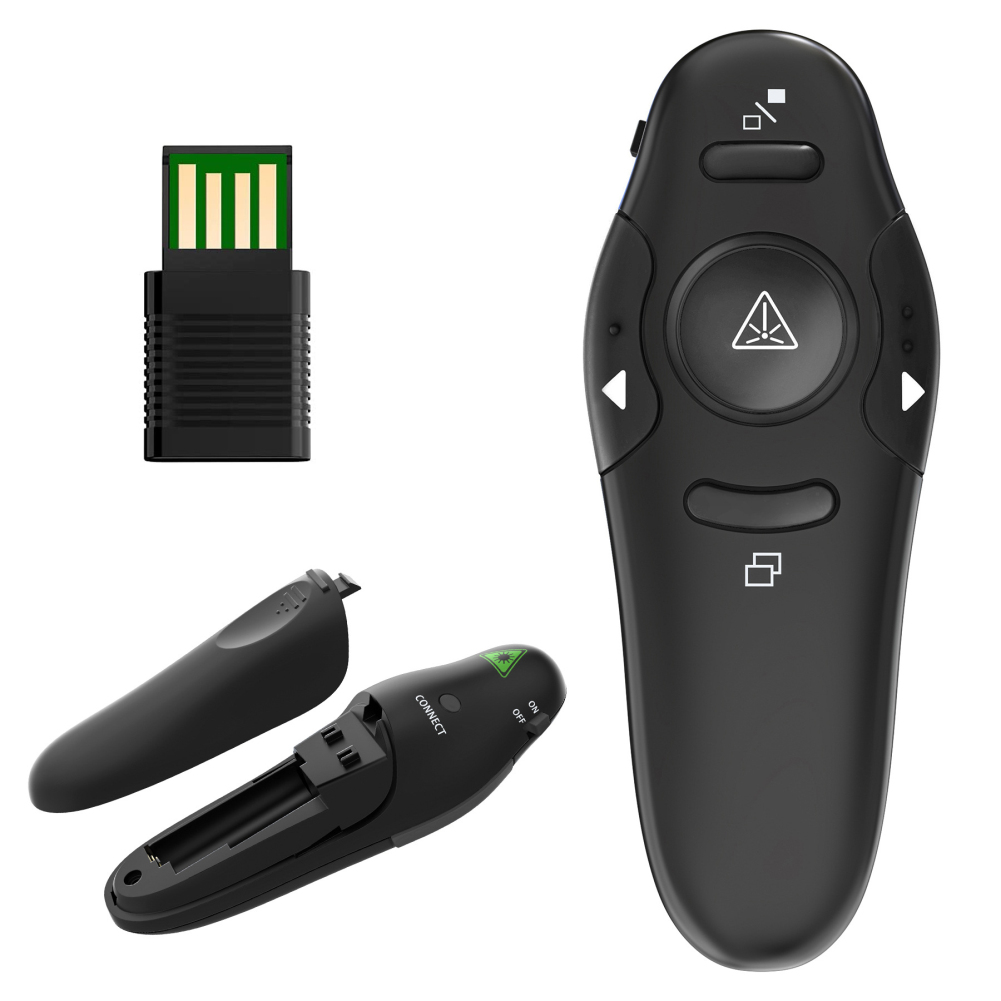 Temper Wireless Presenter Clicker with Red Laser Pointer for Presentations, PowerPoint, Keynote, Google Slides - USB Receiver, Mouse Function - Portable and Affordable