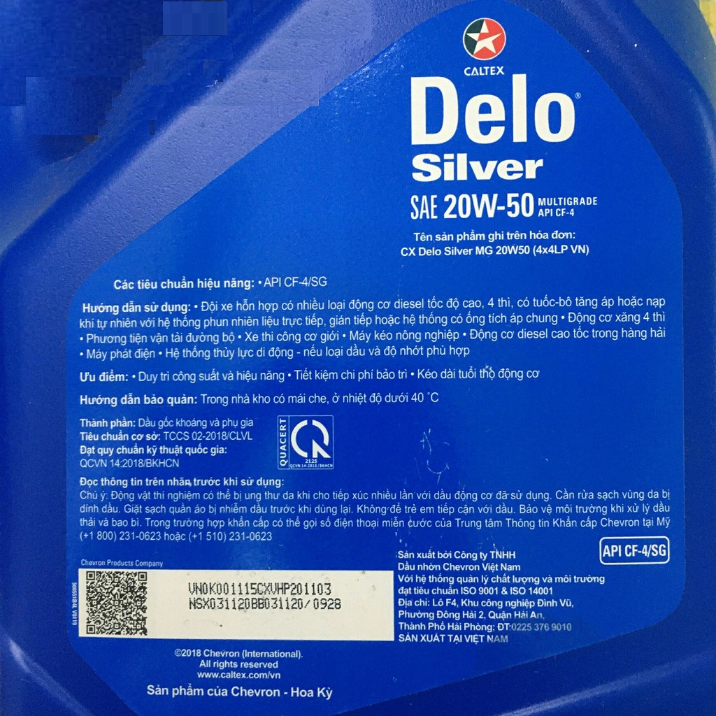 Dầu động cơ Diesel Delo Silver Multigrade SAE 20W50 / 4L