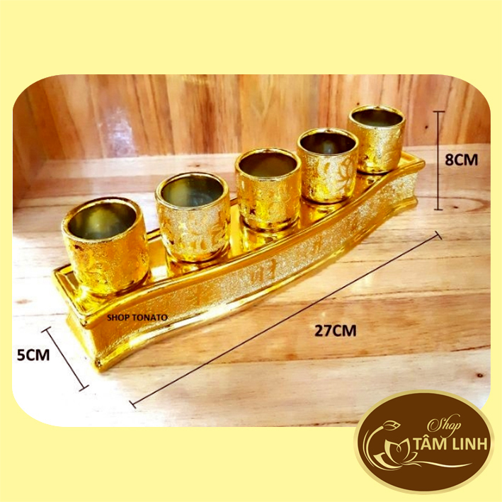 Chung bộ 5 ly nước thờ cúng kim sa 8 cm