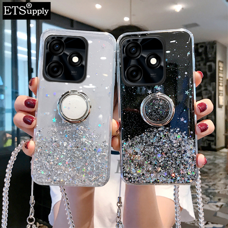 Phone case Tecno Spark 10 Pro 10C Shiny Ring Glitter Soft Transparent Holder Stand Back Cover with ring Stars Moon Girls Back cover Tecno Spark 10C 10Pro Case. 