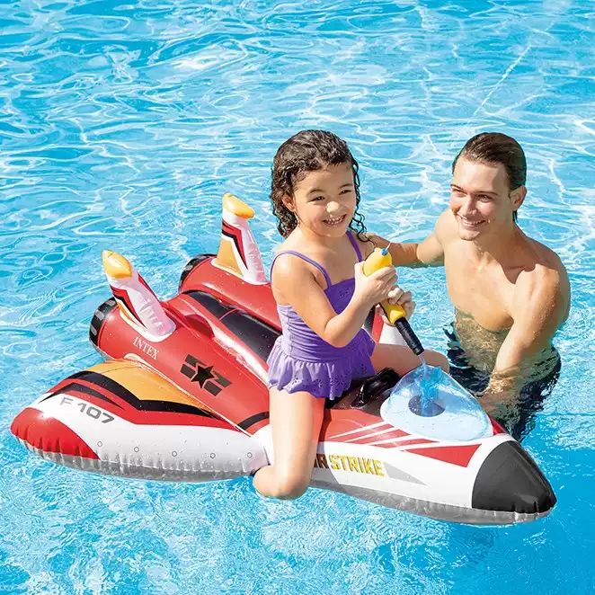 Intex Plane RideOn Kids Swimming Pool Beach Float Raft Squirt Gun Blue Mat Fun