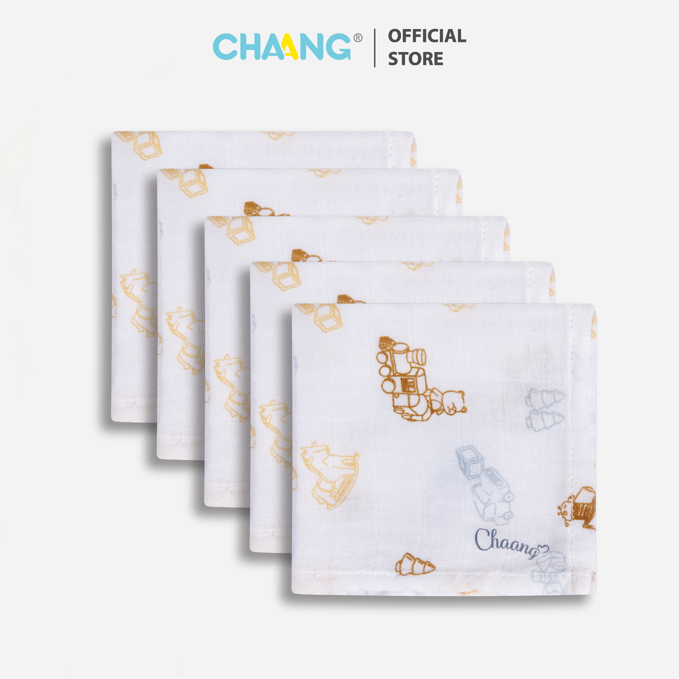 SET 5 chiếc khăn sữa cho bé voi gỗ kích thước 25x25cm Chaang