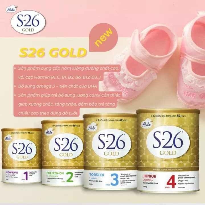 Sữa S26 số 1,2,3,4 gold 900g (MẪU MỚI)