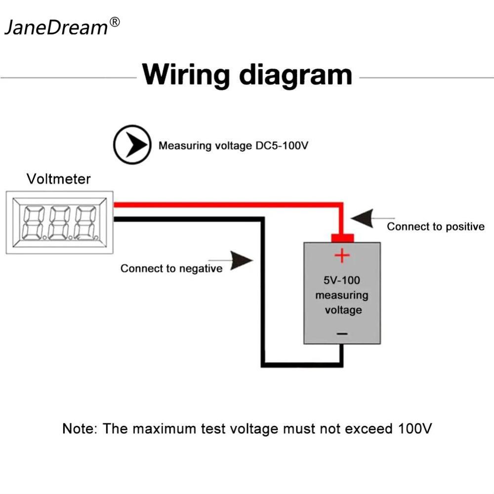Janedream Màn hình LED kỹ thuật số thông tư hai dây vôn kế dòng điện một chiều Vôn kế kỹ thuật số Đầu hiển thị đảo ngược kết nối bảo vệ DC 4-100V