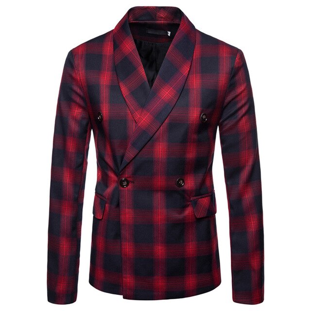 ZZOOI Riinr Fashion Men Blazer Casual Suit Slim Fit Suit Jacket Men Business Autumn Men's Casual Green Collar Double-Breasted Suit