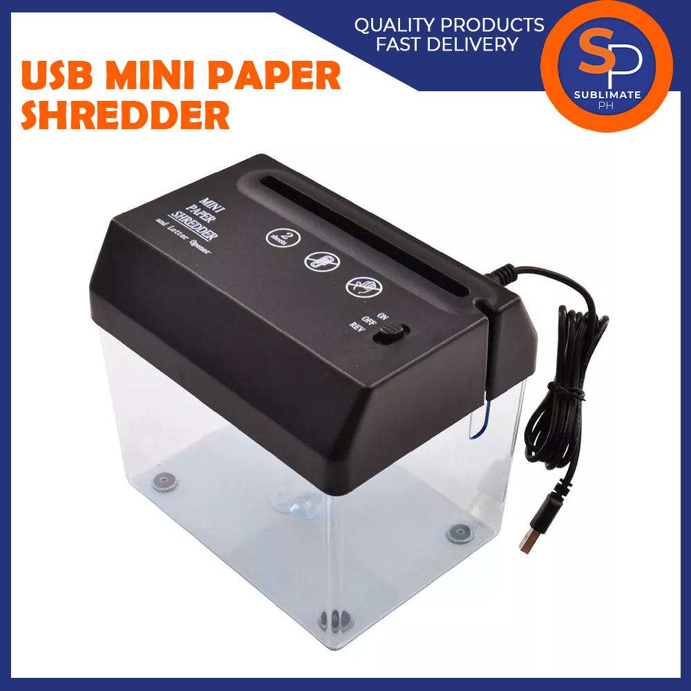 Compact USB Shredder Letter Opener Home Office A6 Paper Shredding Head w Basket 