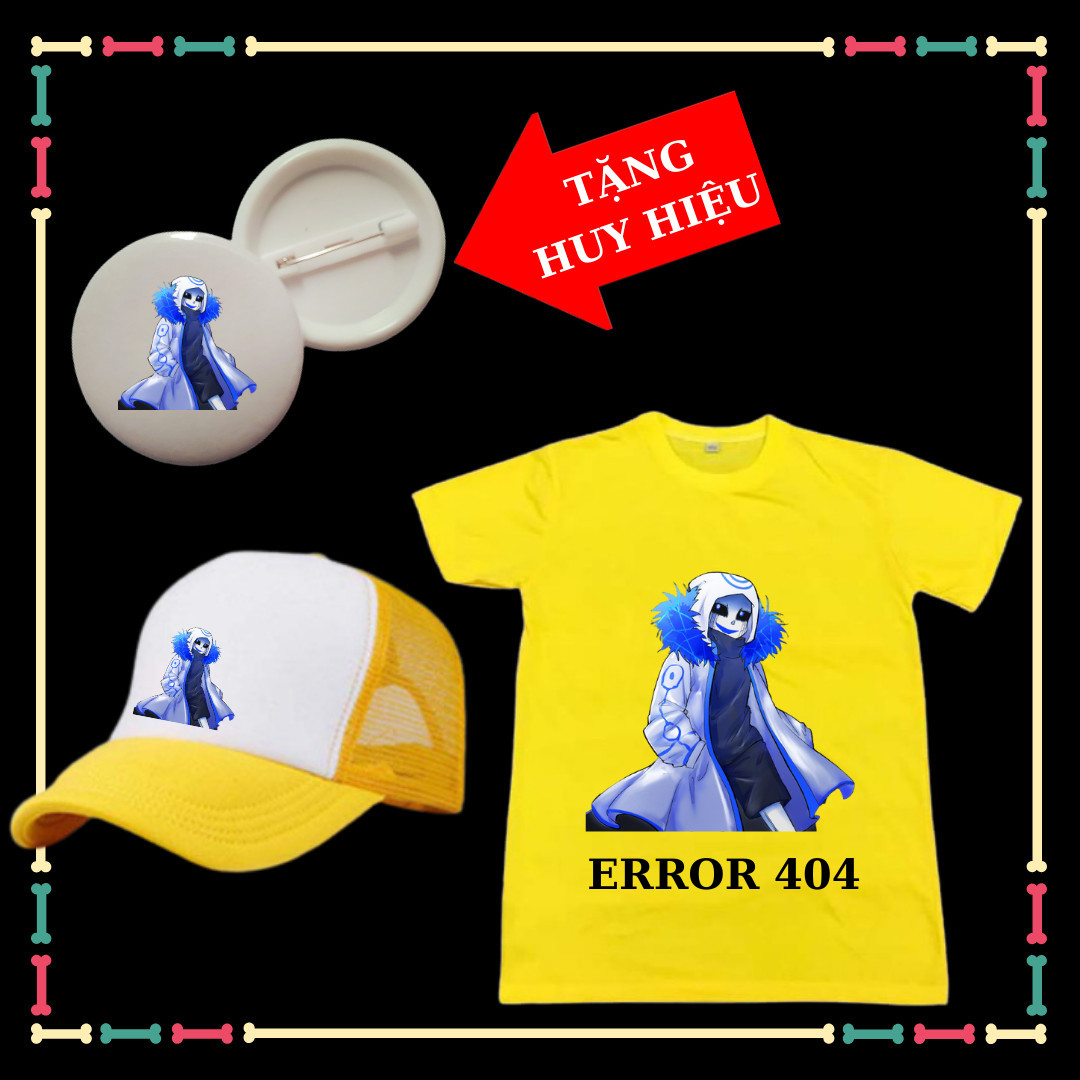 Combo áo thun error 404 + mũ lưỡi trai error 404 sans siêu ngầu cho bé trai bé gái tặng huy hiệu error 404