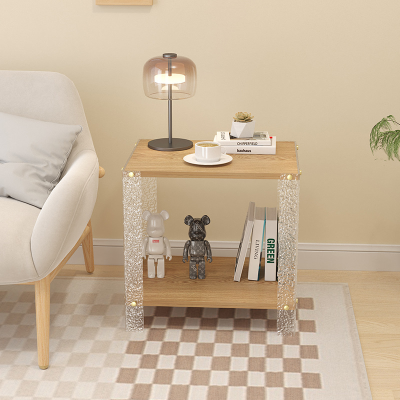 Acrylic parallel coffee table, modern minimalist living room, square side table, small household practical shelves