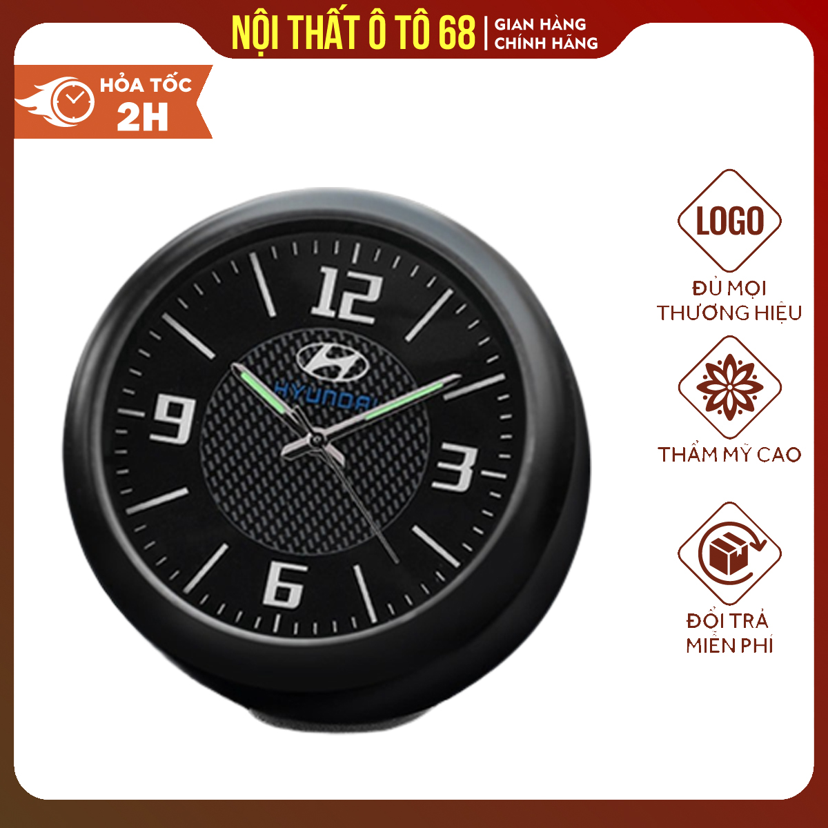 Đồng Hồ Thương Hiệu Trang Trí Ô Tô Xe Hơi Sang Trọng-Hyundai
