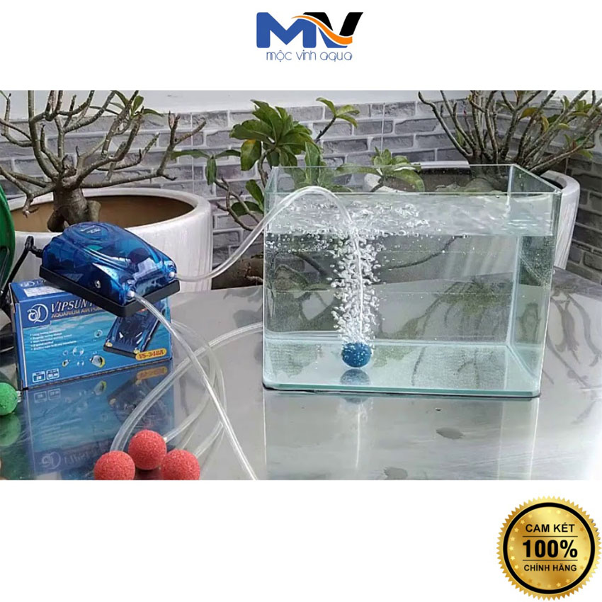 [ Tặng 2 dây sủi - 2 quả sủi ] Máy sủi oxy hồ cá 2 vòi Vipsun siêu êm, nhỏ gọn