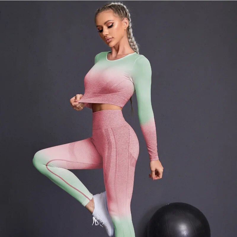 Seamless Yoga Set Women Gym Set Workout Clothes 2pcs Running
