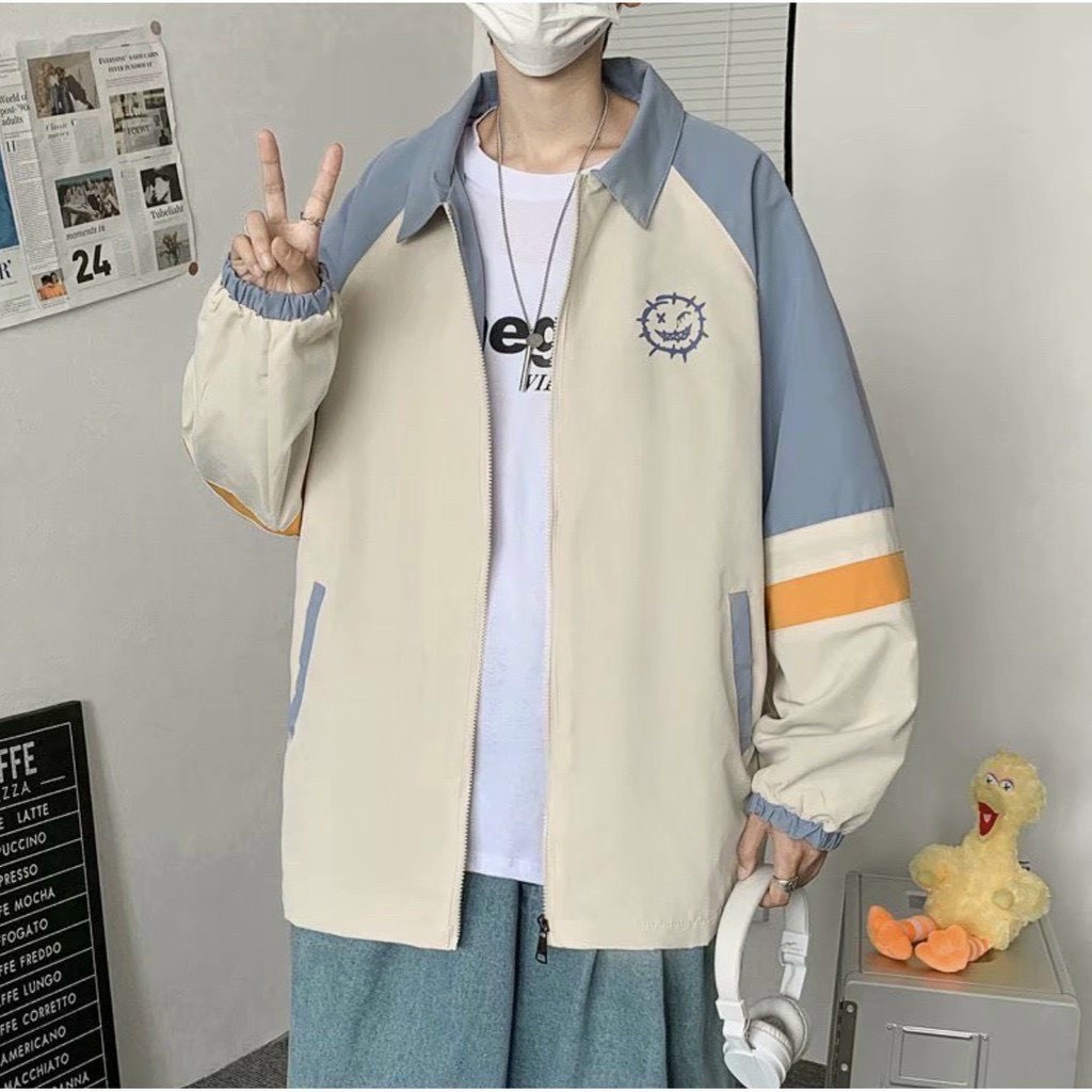Áo khoác dù cổ bẻ mặt cười form rộng nam nữ unisex bomber - fine0445