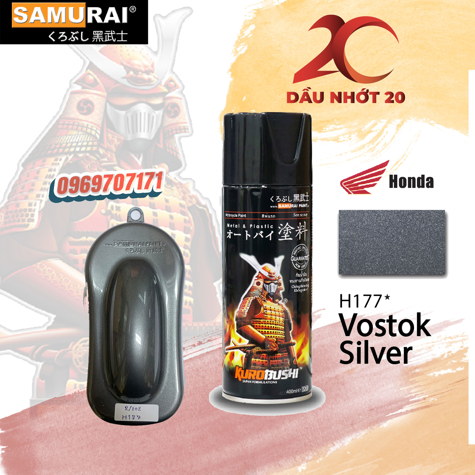 [Freeship] Sơn xịt Samurai H177 màu Xám Đậm - H177 (400ml)