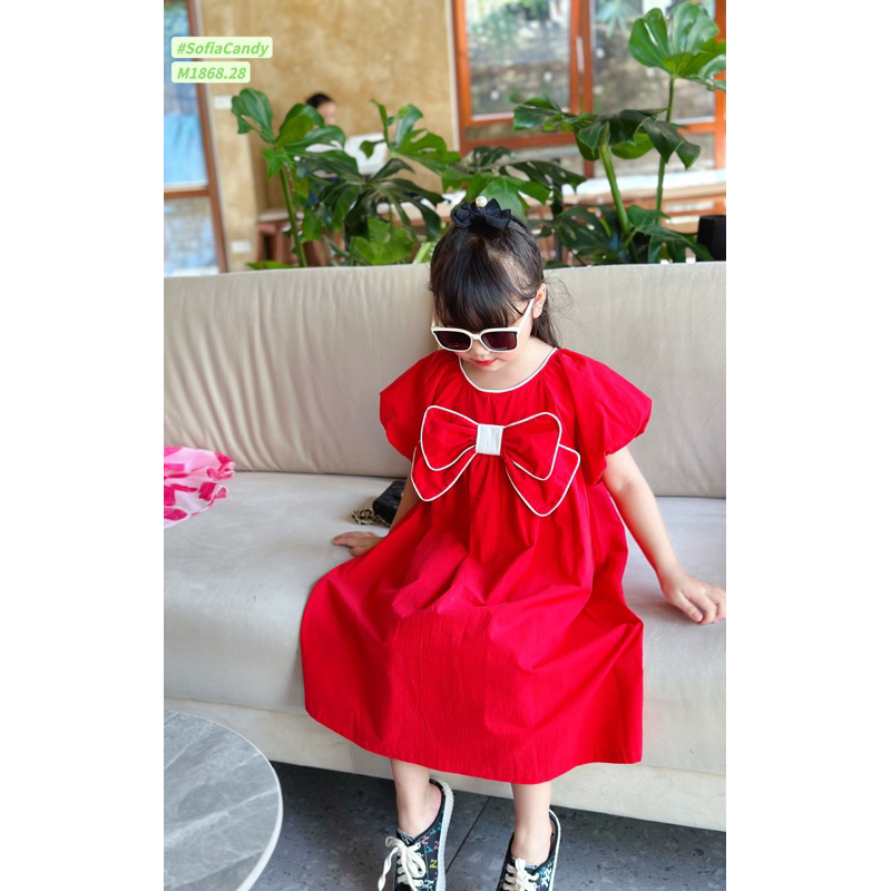 Đầm Váy bé gái. Đầm nơ đỏ cotton hàng loại 1 cho bé 10-40kg