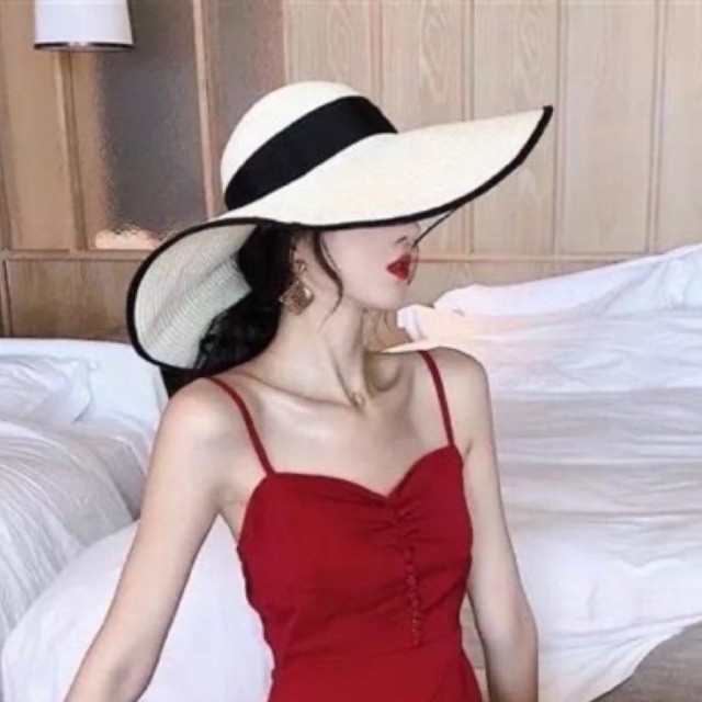 Nón mũ đi biển vành rộng nữ có nơ