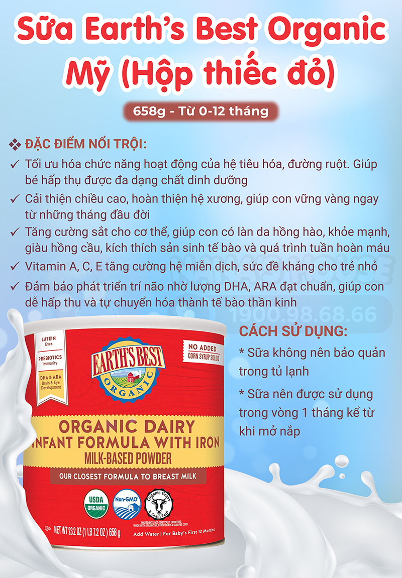 Sữa bột Earth's best đỏ organic dairy infant formula with iron