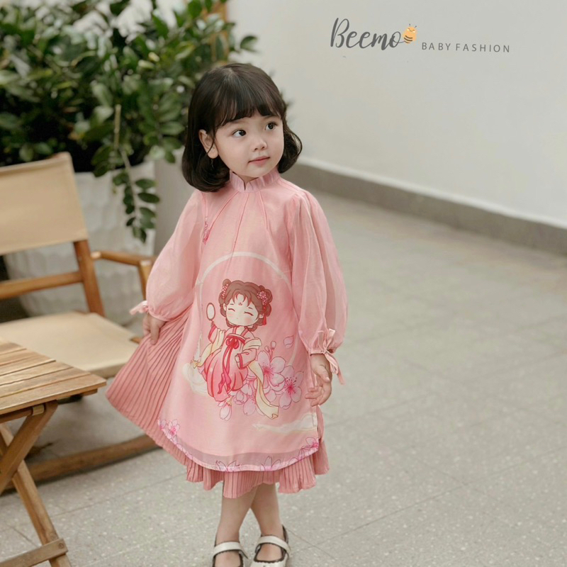 SET ÁO DÀI BÉ GÁI IN HÌNH SIÊU XINH