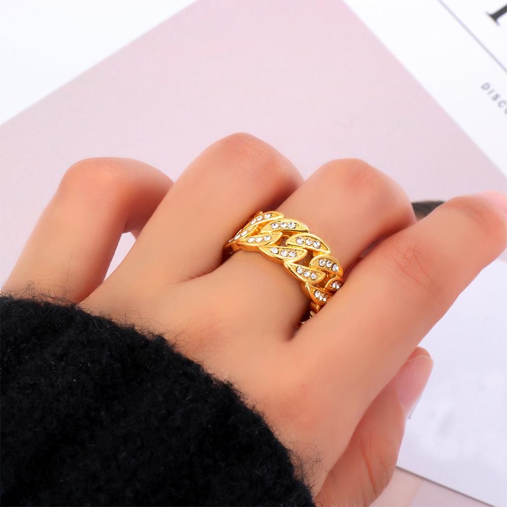 1 Chiếc Nhẫn Vàng Cuba 14K Chắc Chắn Nhẫn Đính Đá Trắng Với Nhẫn Kim Cương Trắng Quà Kỷ Niệm Nhẫn Cưới Trang Sức Cỡ 5-11