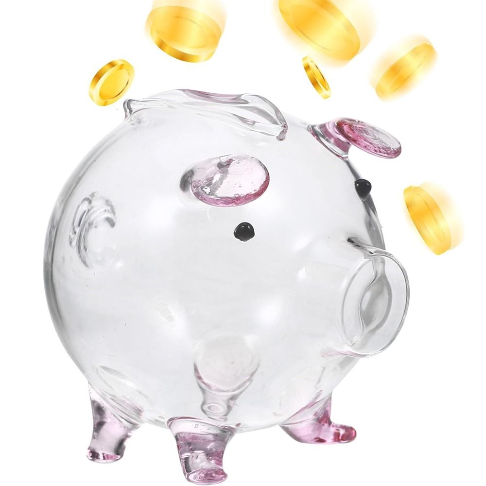 Cute Cartoon Piggy Money Bank Multi-purpose Lightweight Glass Money Jar Visible Practical Coins Saving Box Desktop. 