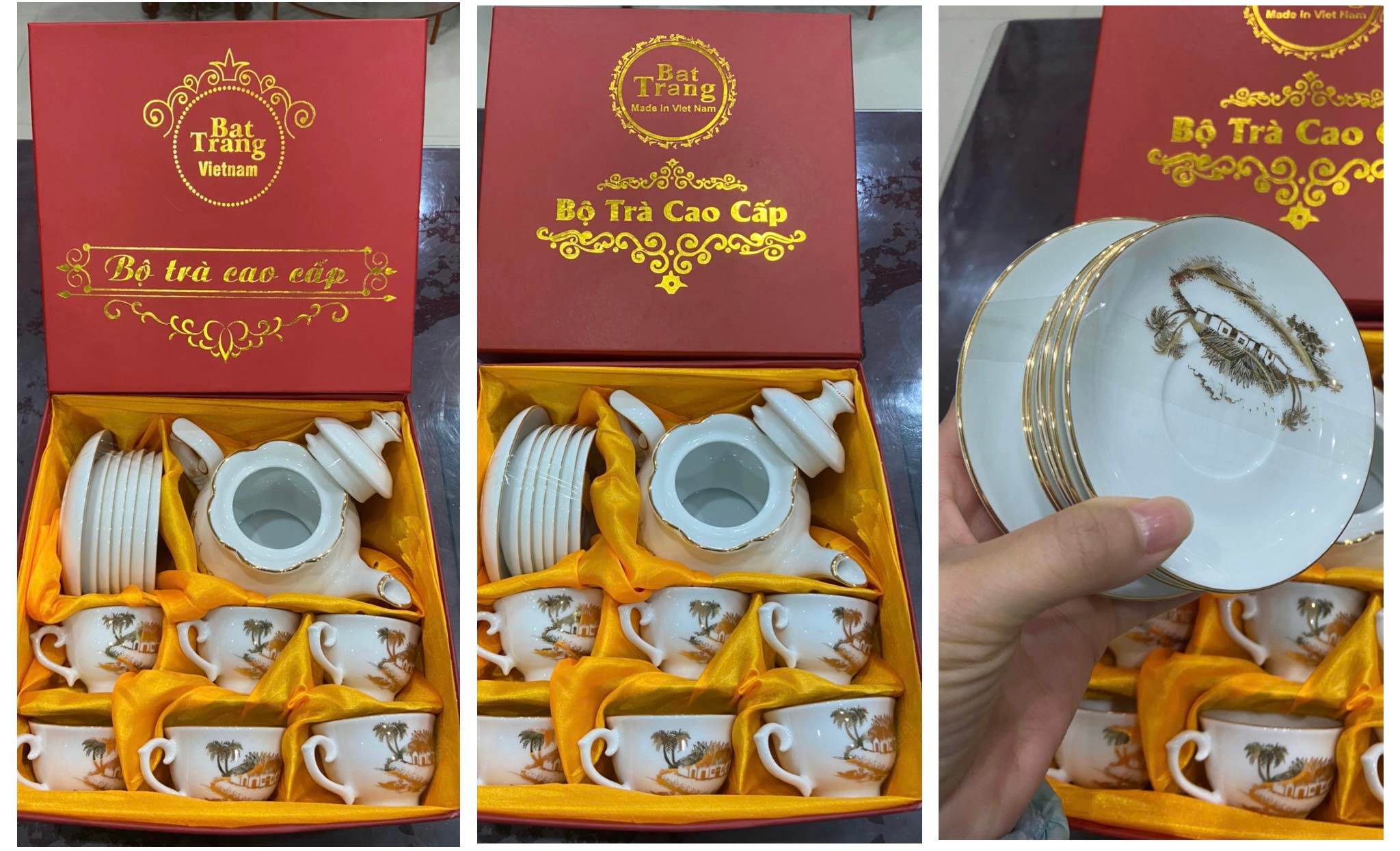 Bộ ấm chén Bát Tràng dáng Cúp S2 vàng kim