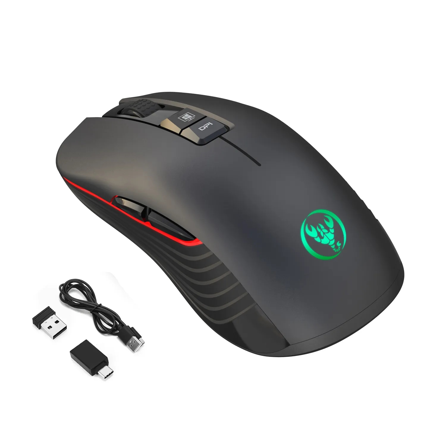 Bestseller hot hxsj t30 wireless gaming mouse 3600 dpi adjustable 7-color gaming backlight rechargeable mouse with type-c adapter