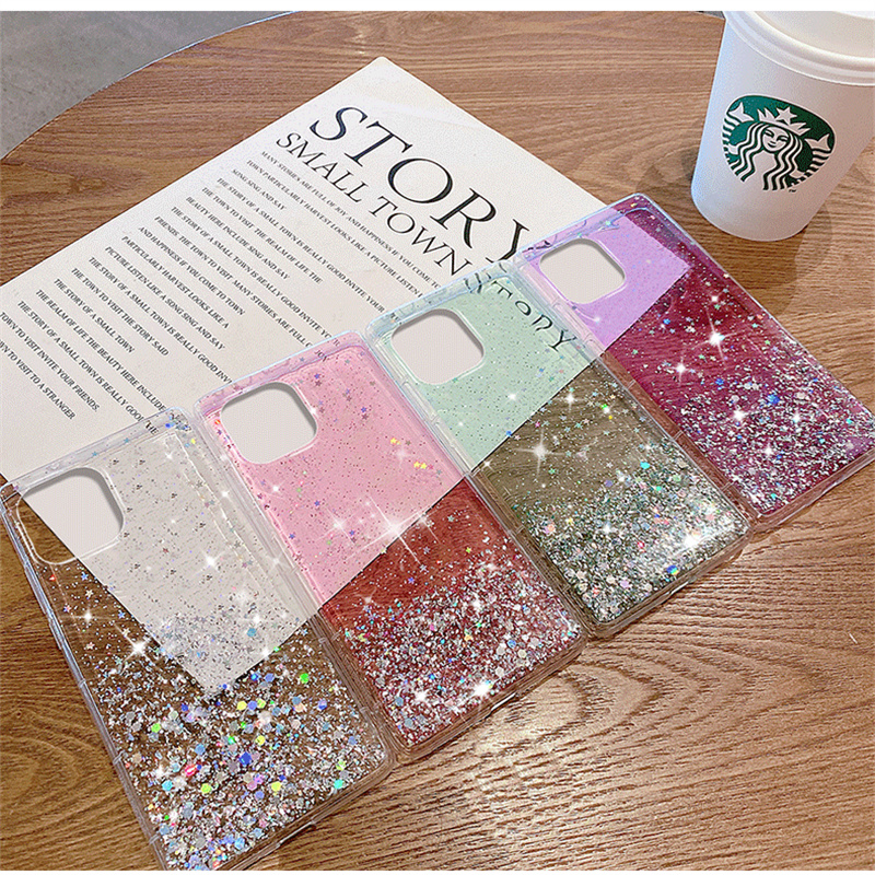 For Tecno Spark Go 2024 2023 2022 Phone case Glitter Bling Sequins Starry Sky Transparent Soft Full Stars Moon for Tecno Spark Go 2023 2022 2024 Back Cover. 