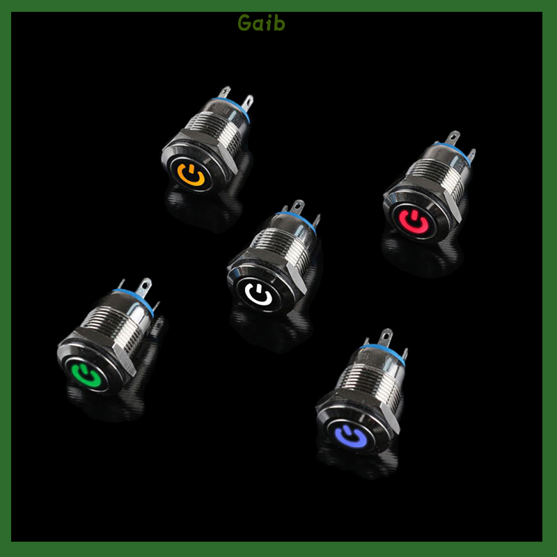 Gaib 12mm 12V Latching Push Button Black Metal LED Power Momentary Switch Waterproof.