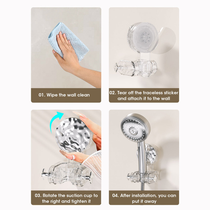 Shower Head Holder Removable Adjustable Shower Wall Holder Bracket Suction Cup Shower Head Bracket No Drilling For Bathroom