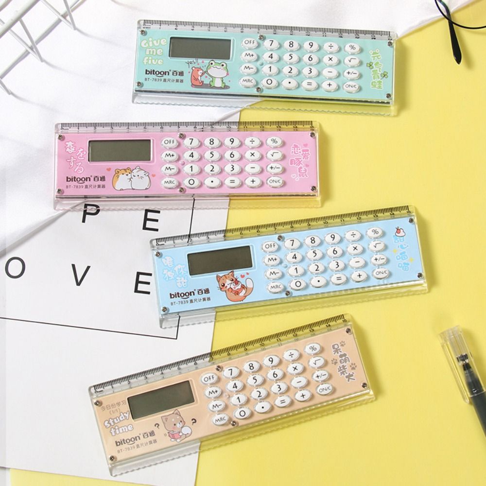 DIVECY Mini Thước thẳng Siêu mỏng Có máy tính Dụng cụ vẽ Di động Văn phòng phẩm Máy duỗi tóc Trường học văn phòng