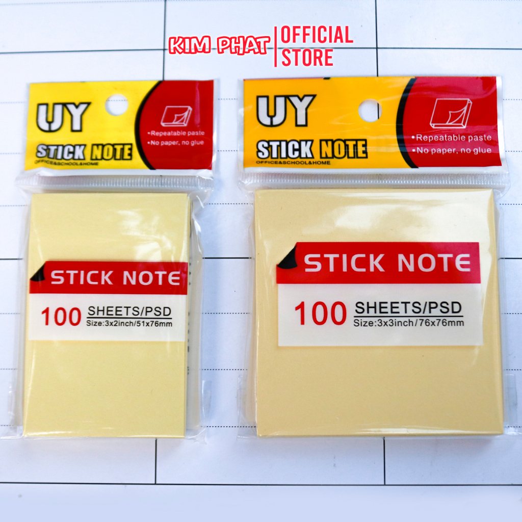 Tệp 100 tơ` Giấy Nhớ Ghi Chú Sticky Note UY 3x2 / 3x3 inch