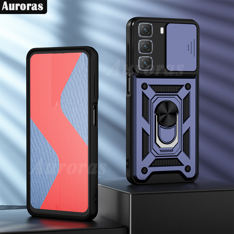 For infinix Hot 50 Pro Plus Phone Case Camera Lens Protector Shockproof Armor Iron Metal Car Ring Kickstand Bracket Casing for infinix Hot 50 Cover Casing HP. 