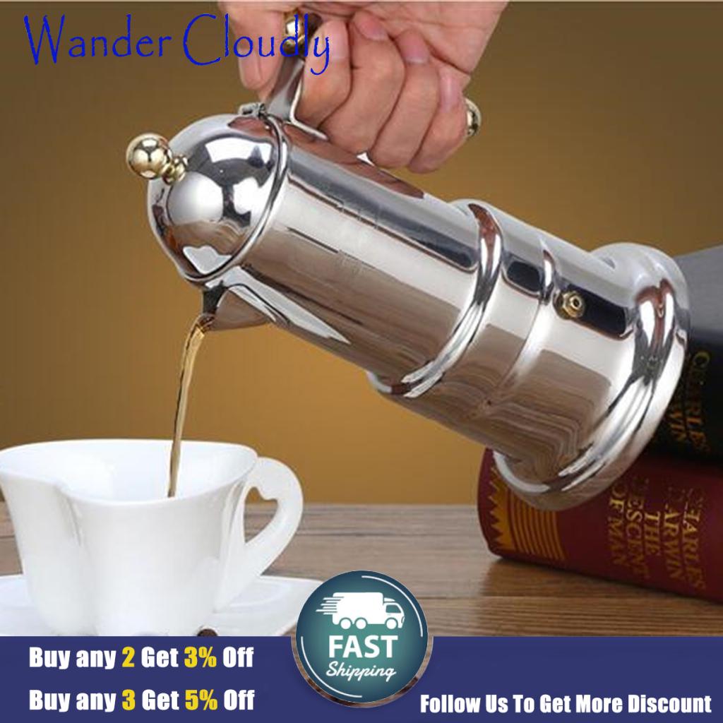 Wander Cloudly top Espresso Maker Italian Pot Stainless Steel Coffee Percolator with Permanent Filter For Home and Office Use